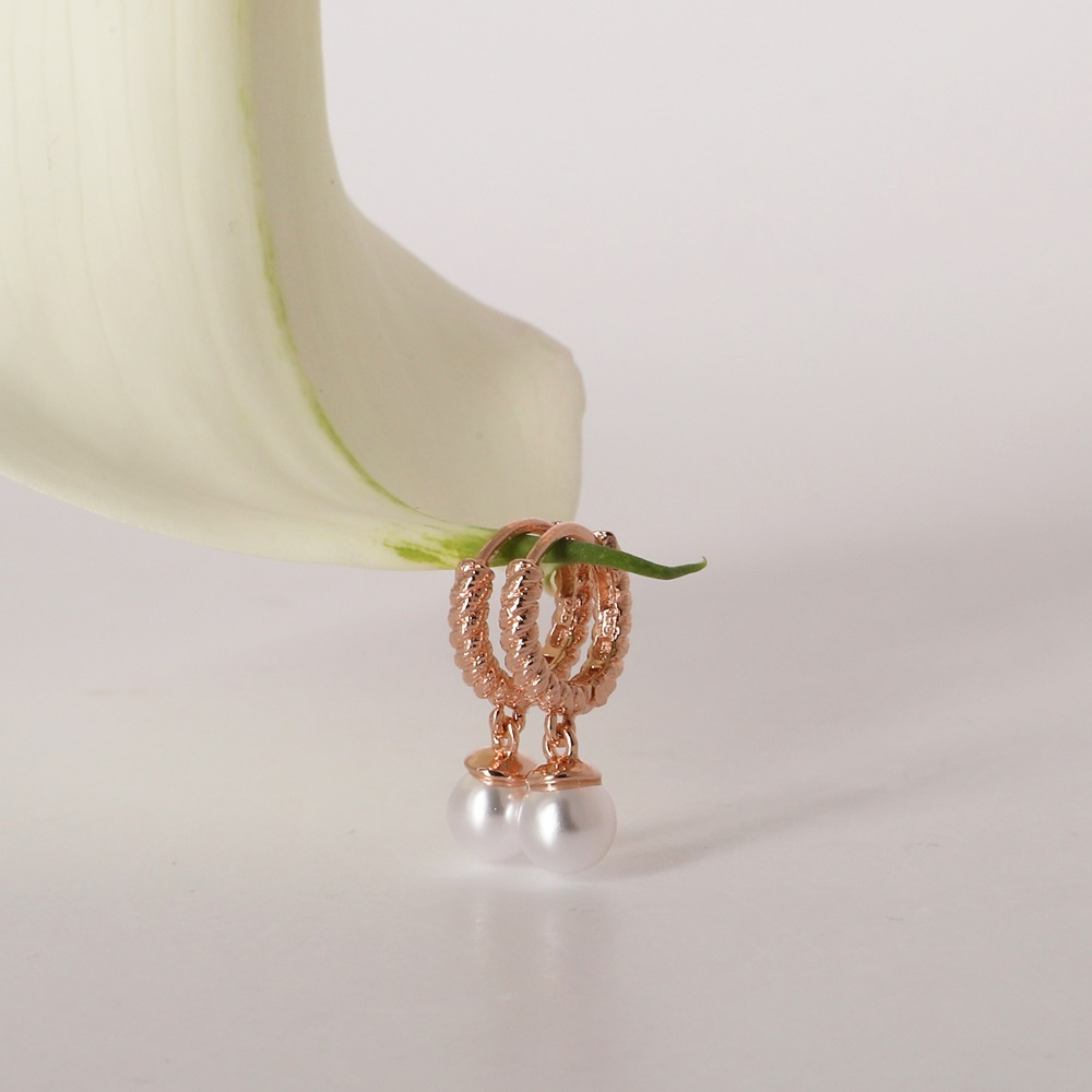Silver925 Mini Drop Pearl Rosegold Twist Huggie Earrings ES090E ES090E Styling Look - Global B2B Wholesale Accessory