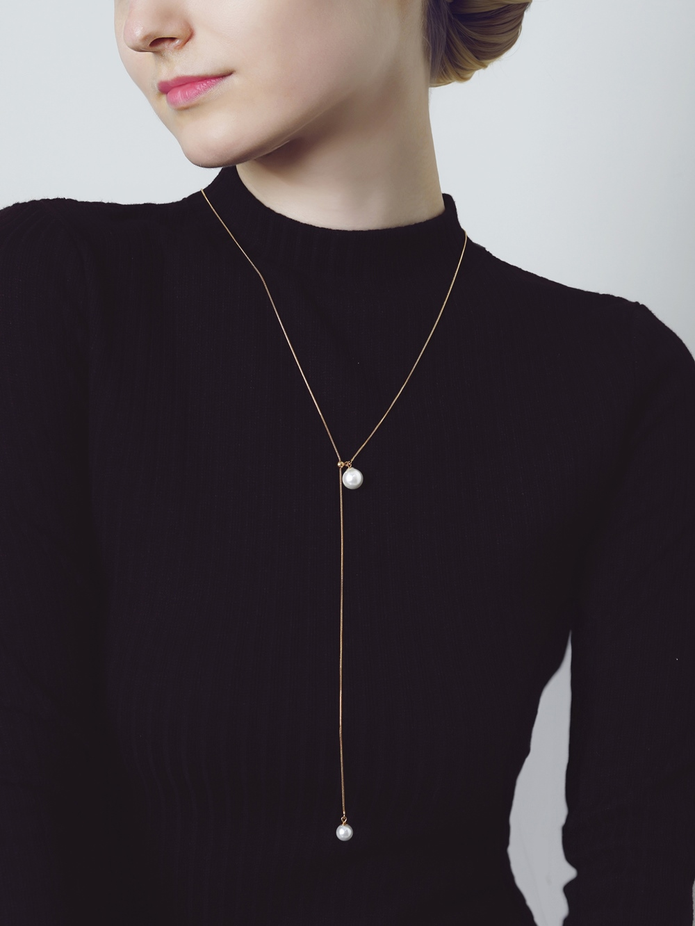 [Celeb Pick] Silver925 Crystal Pearl Snake Chain Long Necklace ES183N ES183N Styling Look - Global B2B Wholesale Accessory