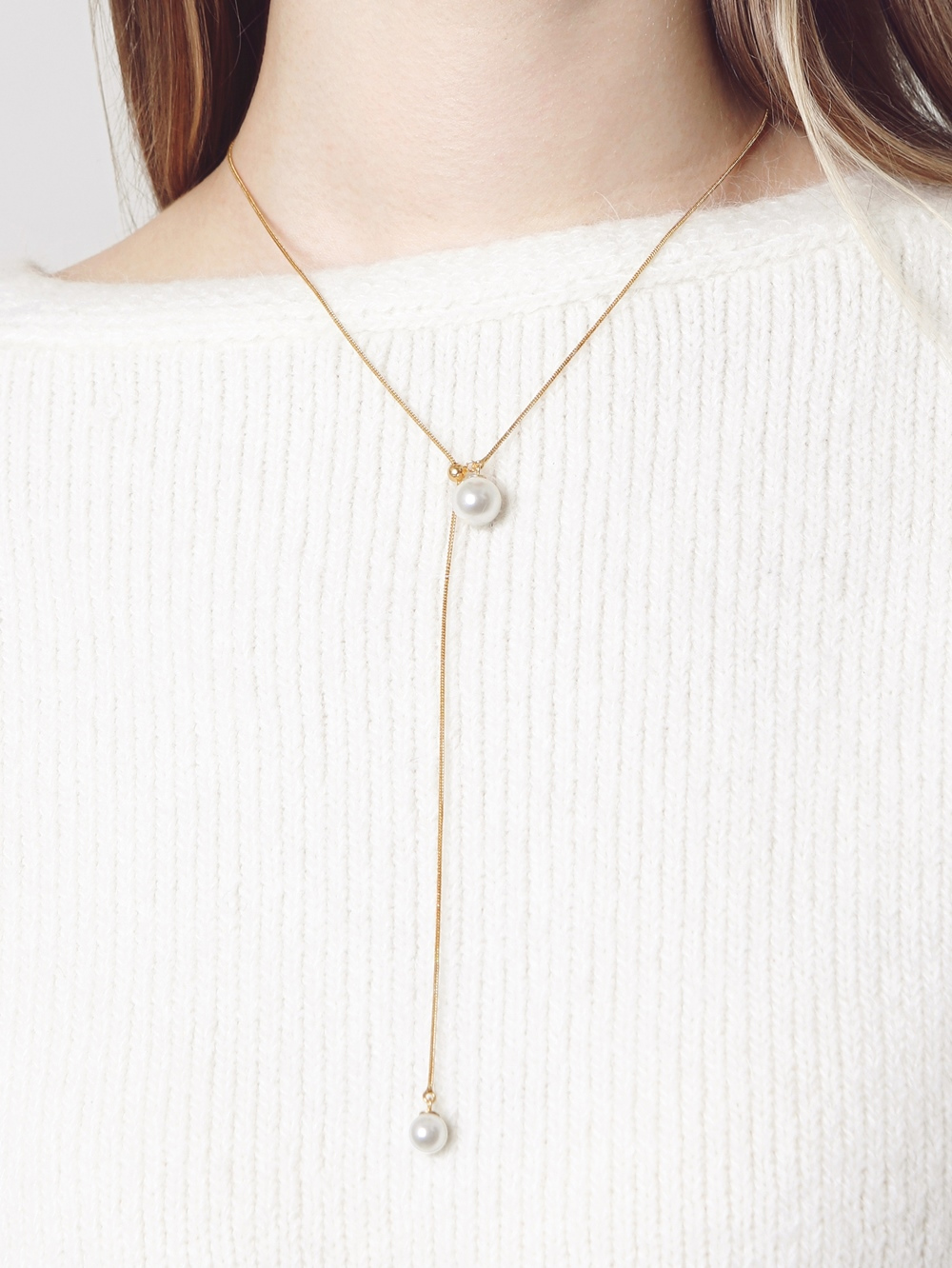 Ozel ES183N Premium Craftsmanship - [Celeb Pick] Silver925 Crystal Pearl Snake Chain Long Necklace ES183N