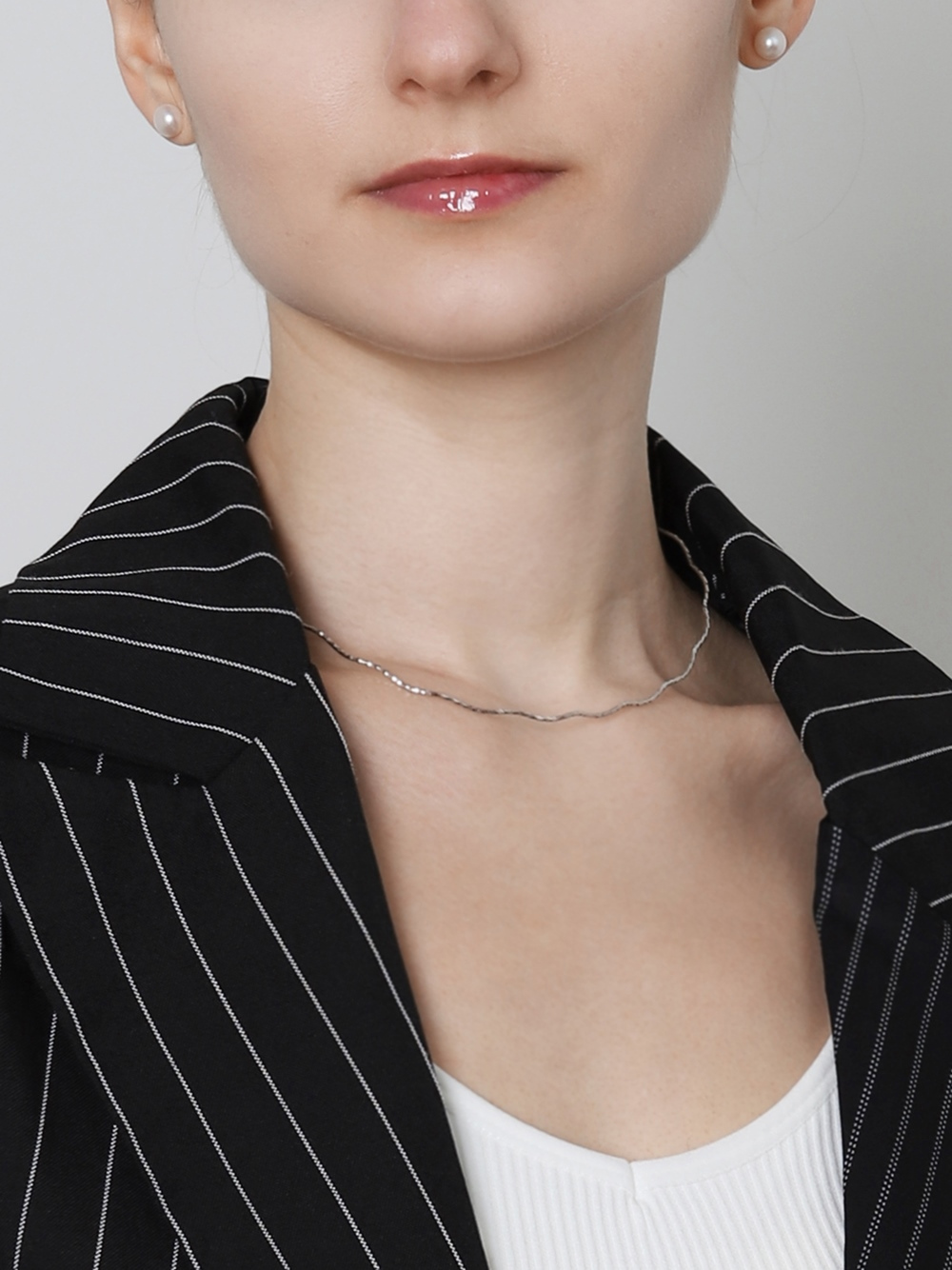 Silver925 Wave Cutting Chain Necklace ES217N ES217N Styling Look - Global B2B Wholesale Accessory
