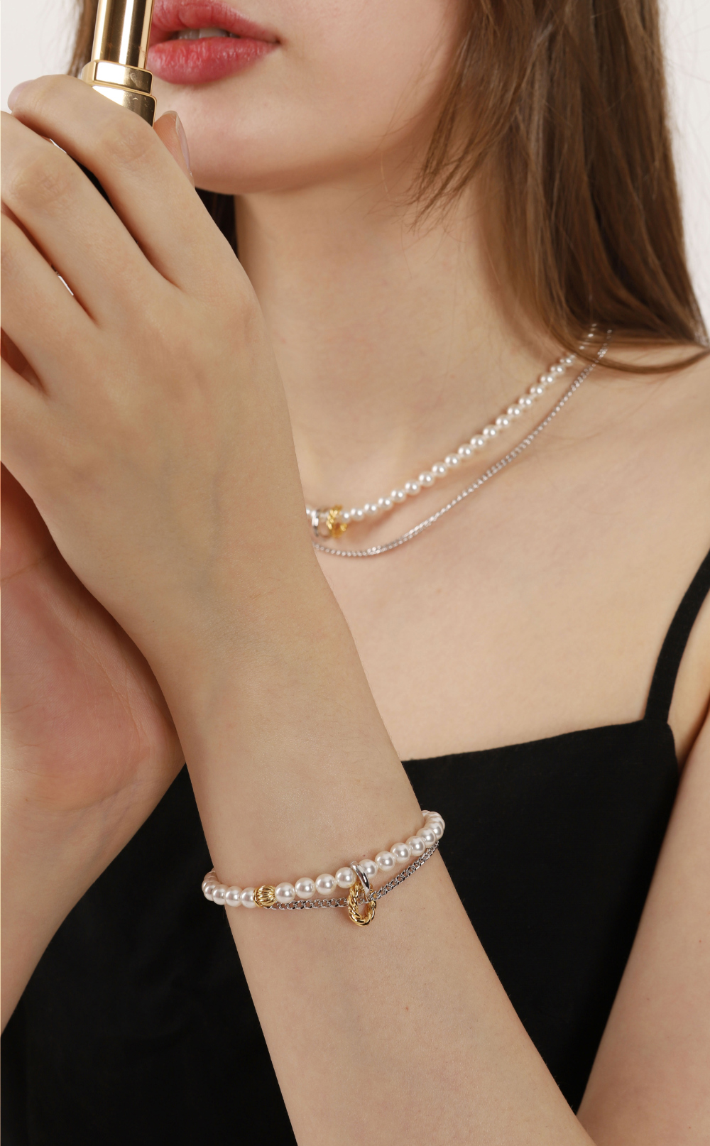 Ozel PB060B Premium Craftsmanship - [Celeb Pick] SW Pearl Mix Chain Combi Bracelet PB060B
