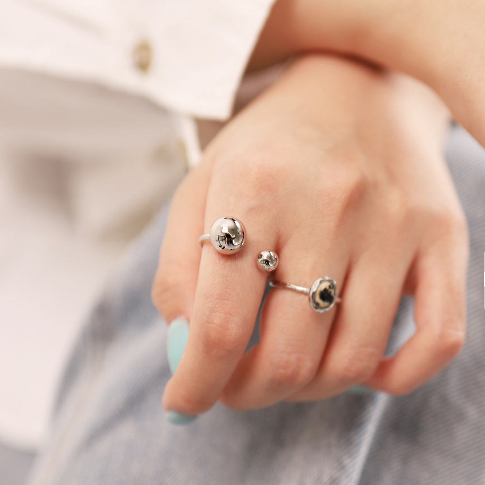 Unbalanced Two Balls Open Ring PB063R PB063R Styling Look - Global B2B Wholesale Accessory