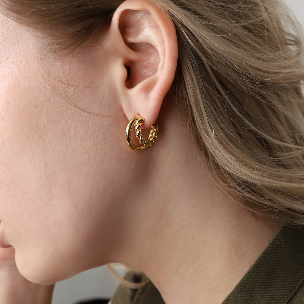 Ozel PB107E Premium Craftsmanship - [Celeb Pick] Mixed Line Hoop Earrings PB107E