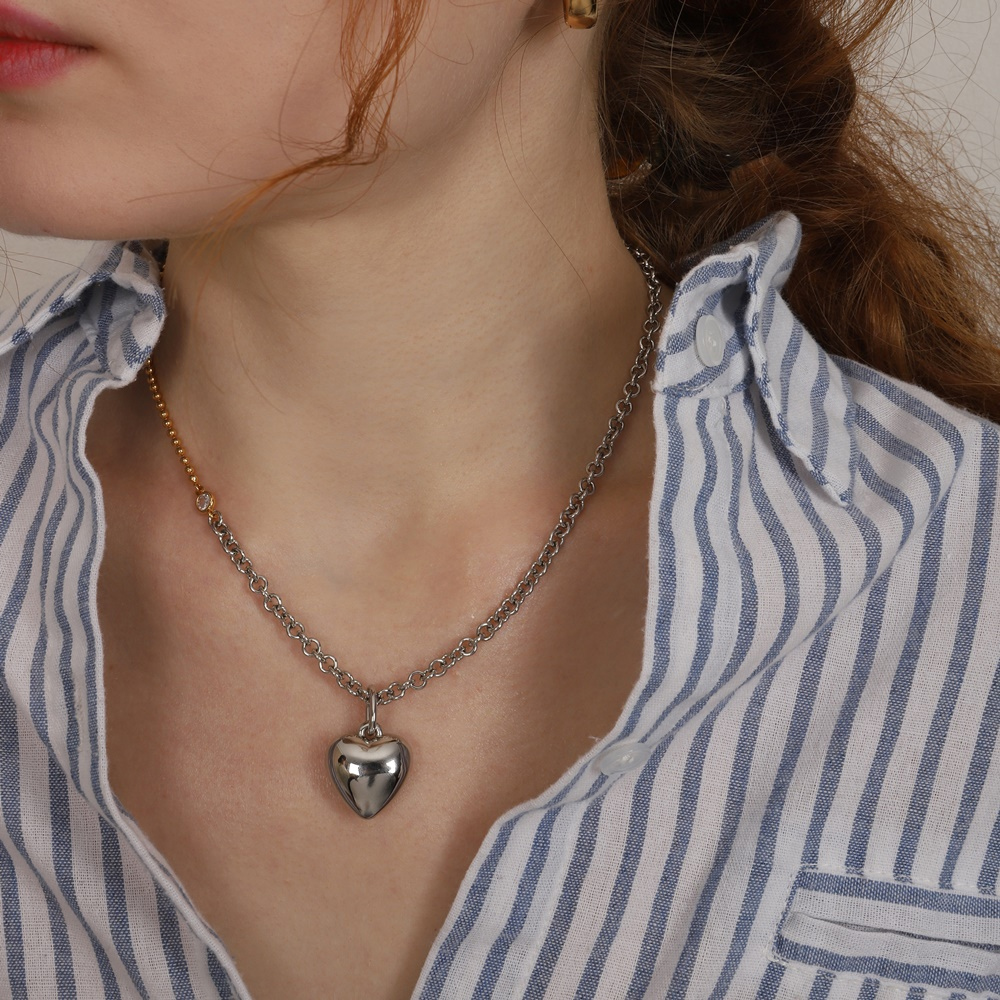Bold Layered Combi Heart Pendant Necklace PB115N PB115N Styling Look - Global B2B Wholesale Accessory