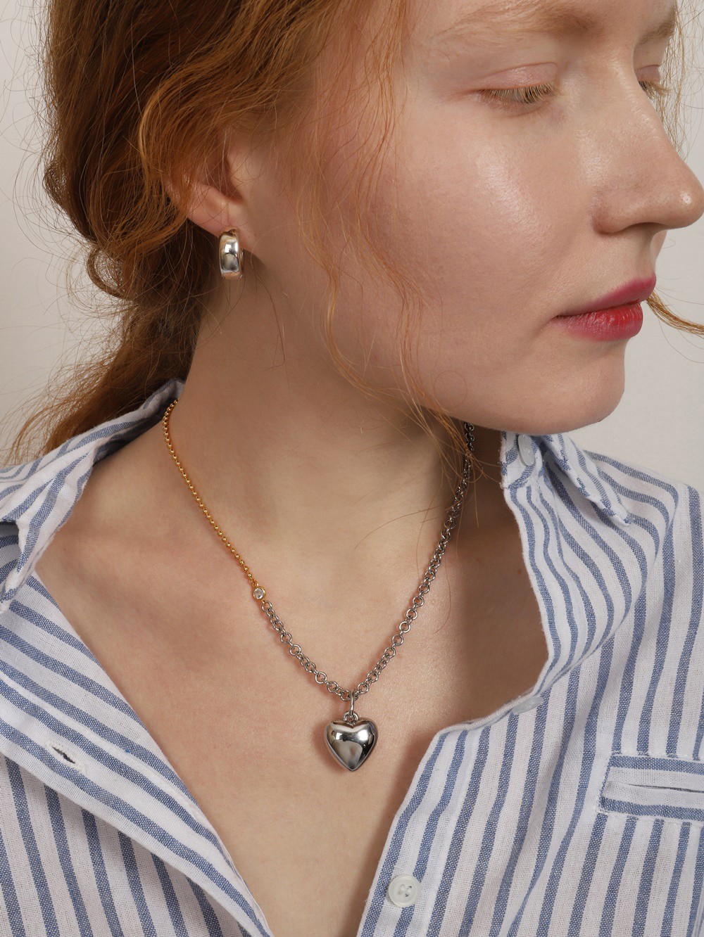Ozel PB115N Premium Craftsmanship - Bold Layered Combi Heart Pendant Necklace PB115N