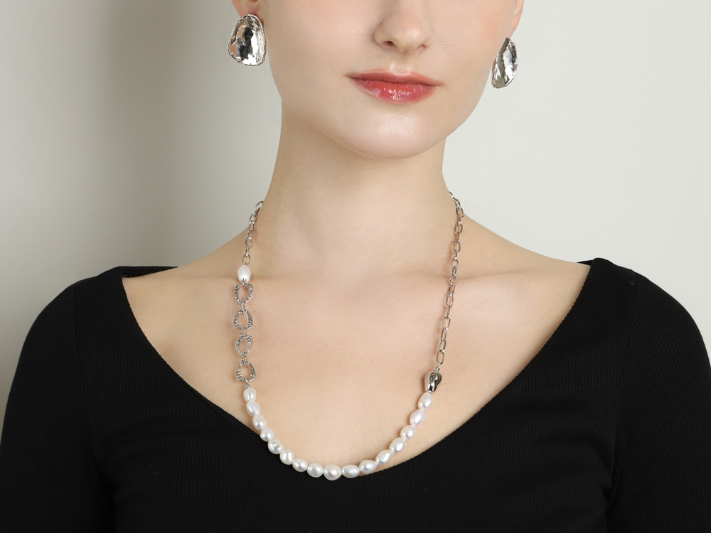 Baroque Pearl Gathering Chain Long Necklace PB133N PB133N Styling Look - Global B2B Wholesale Accessory