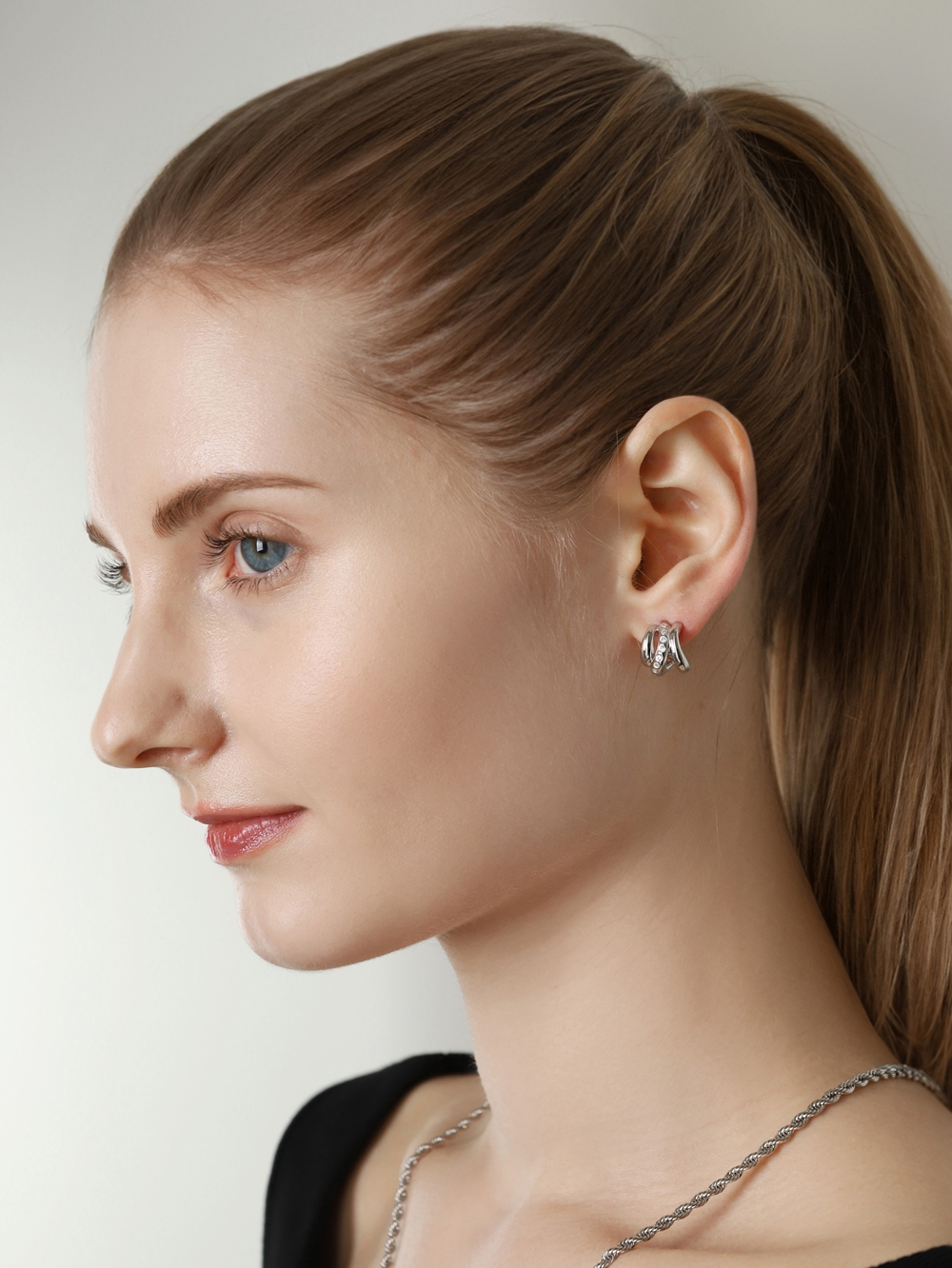 Wave CZ Hoop Earrings PB135E PB135E Styling Look - Global B2B Wholesale Accessory