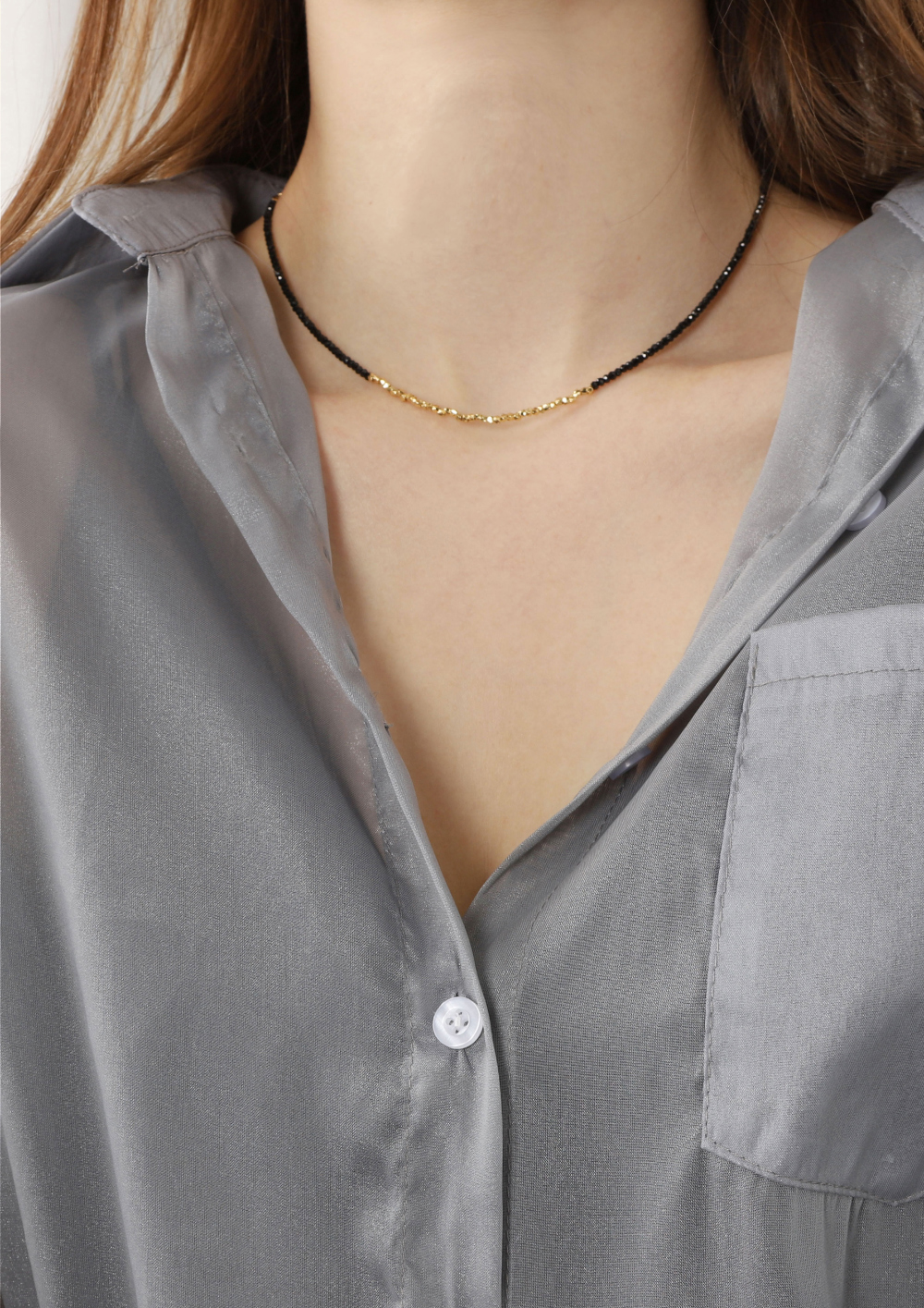 Ozel PS007-1N_BK Premium Craftsmanship - Silver925 Black Spinel Beads Necklace PS007-1N_BK