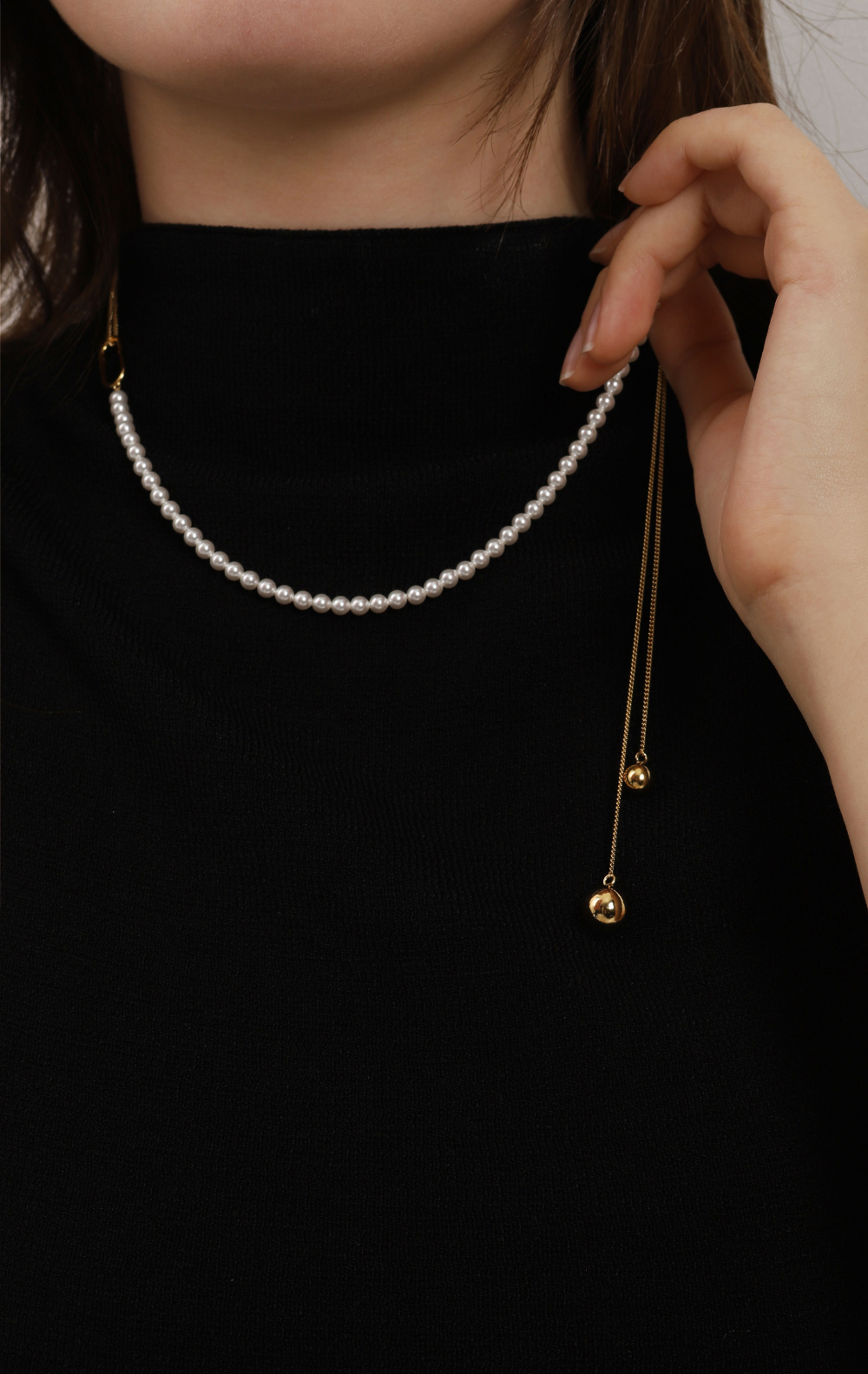 Silver925 Pearl & Chain Long Ball Necklace PS075N PS075N Styling Look - Global B2B Wholesale Accessory