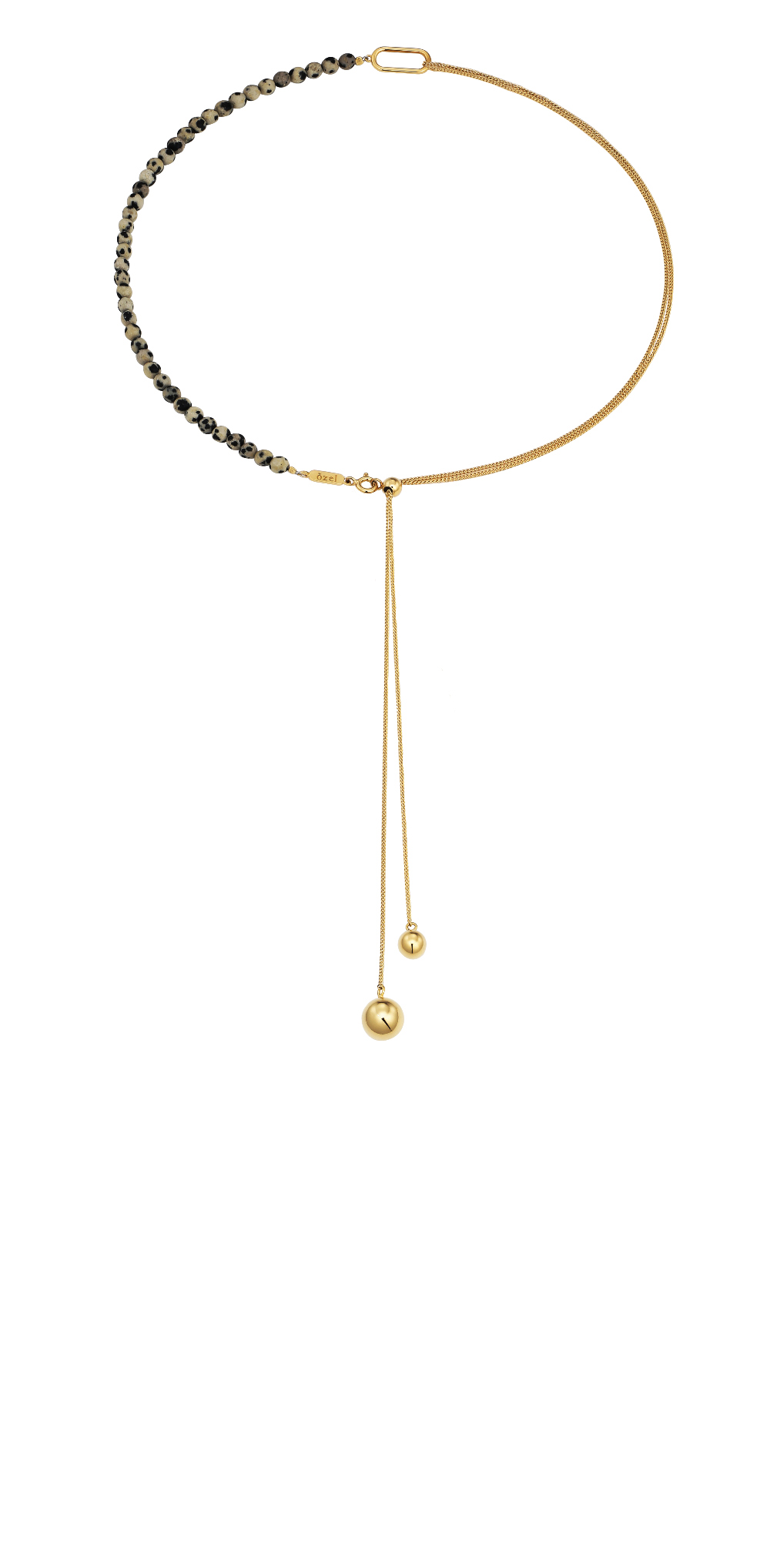 Ozel PS075N Premium Craftsmanship - Silver925 Pearl & Chain Long Ball Dalmatian Necklace PS075N