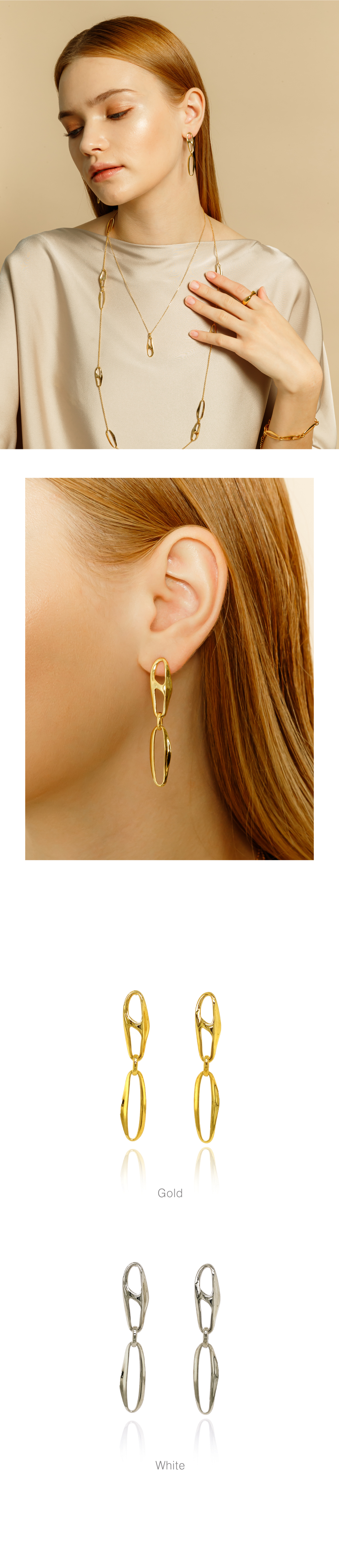 [Celeb Pick] Silver925 Munch Chain Earrings PS086E PS086E Styling Look - Global B2B Wholesale Accessory