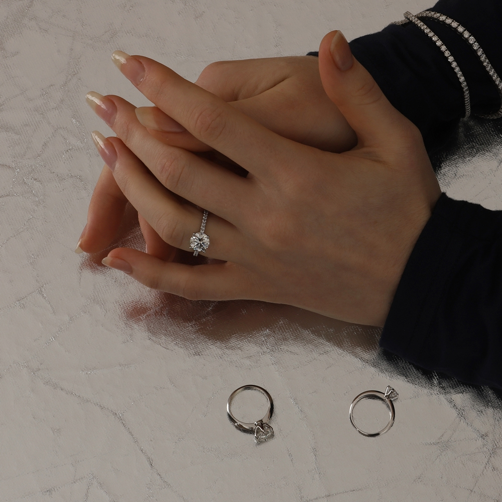 Ozel PS092R Premium Craftsmanship - [Custom] Silver925 Moissanite 2ct 4 Prong & Pave Setting Ring PS092R