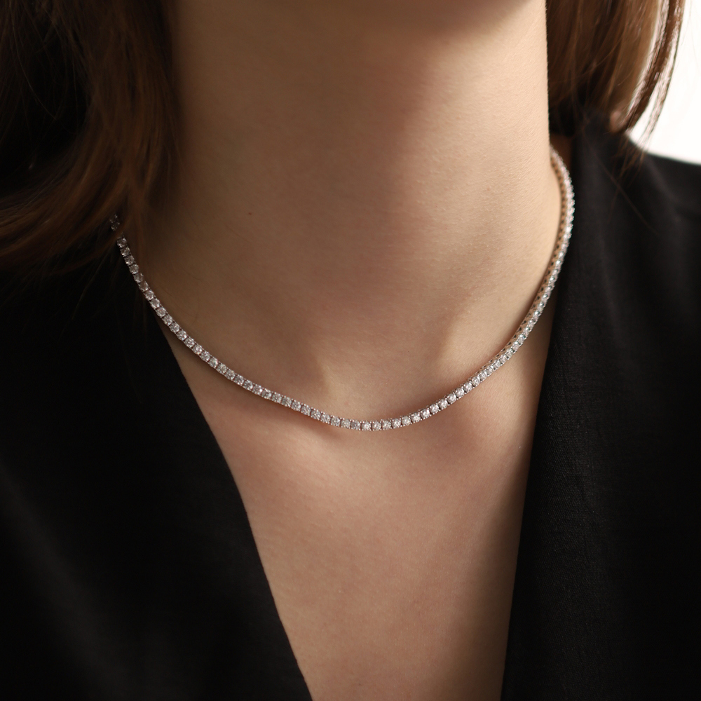 [Custom] Silver925 Moissanite Tennis Necklace PS099N PS099N Styling Look - Global B2B Wholesale Accessory