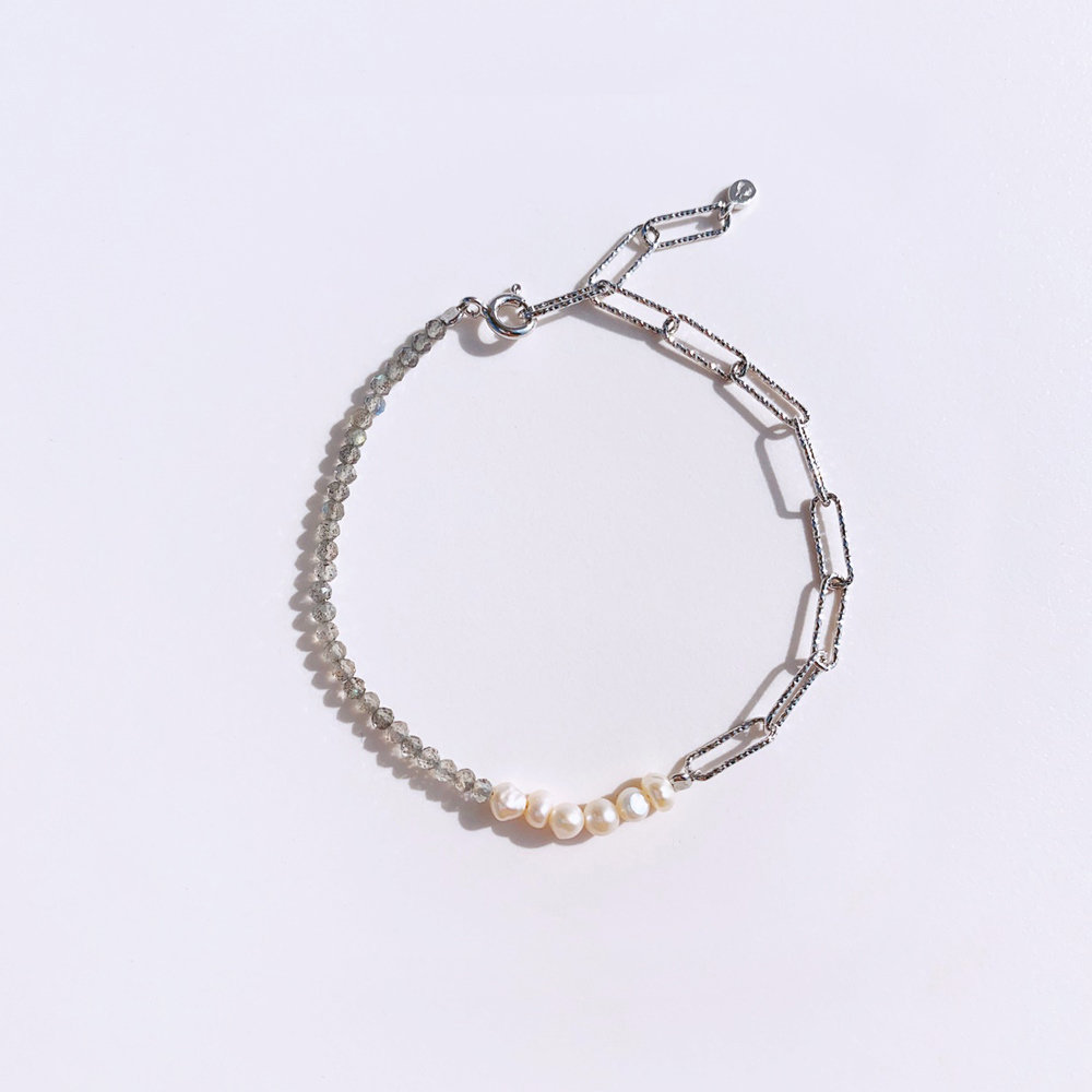 Ozel PS113B Premium Craftsmanship - Silver925 Labradorite Fresh Water Pearl Bracelet PS113B
