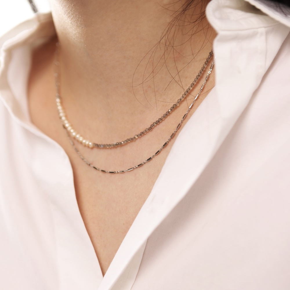 Silver925 Labradorite Fresh Water Pearl Necklace PS113N PS113N Styling Look - Global B2B Wholesale Accessory