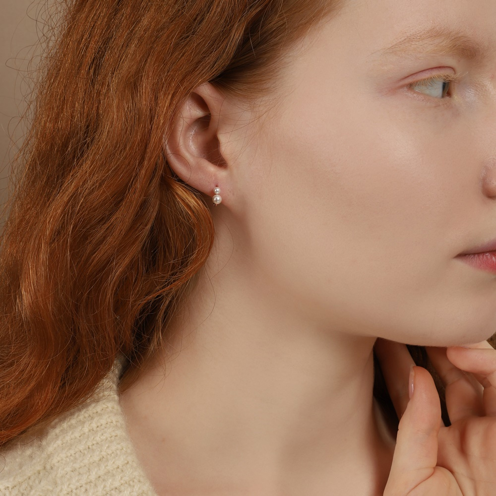 Silver925 Mini 2 Pearl Setting Rosegold Huggie Earrings PS143E PS143E Styling Look - Global B2B Wholesale Accessory