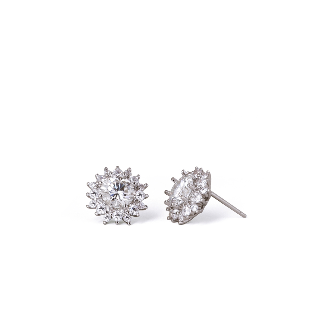 Ozel PS150E Premium Craftsmanship - Silver925 Moissanite 1ct Halo Setting Earrings PS150E