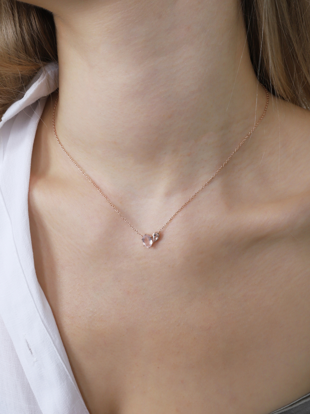 Ozel PS153N Premium Craftsmanship - [Celeb Pick] Silver925 Rose Quartz & CZ Necklace PS153N