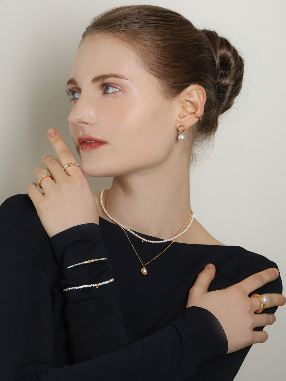 Silver925 Fresh Water Pearl Gold Point Bracelet PS164B PS164B Styling Look - Global B2B Wholesale Accessory