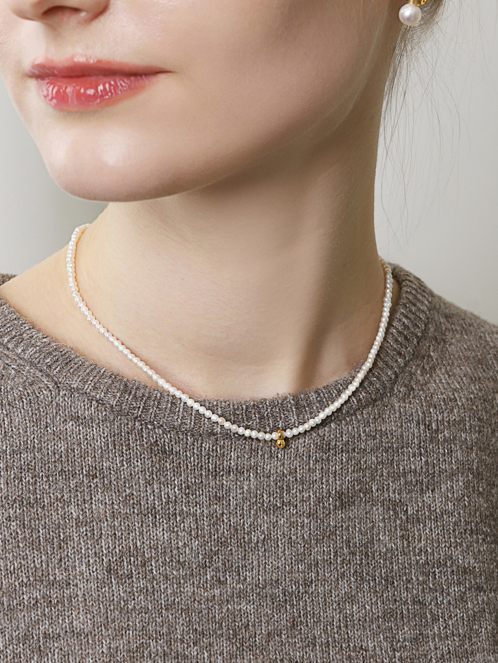 Ozel PS164N Premium Craftsmanship - Silver925 Fresh Water Pearl Gold Point Necklace PS164N
