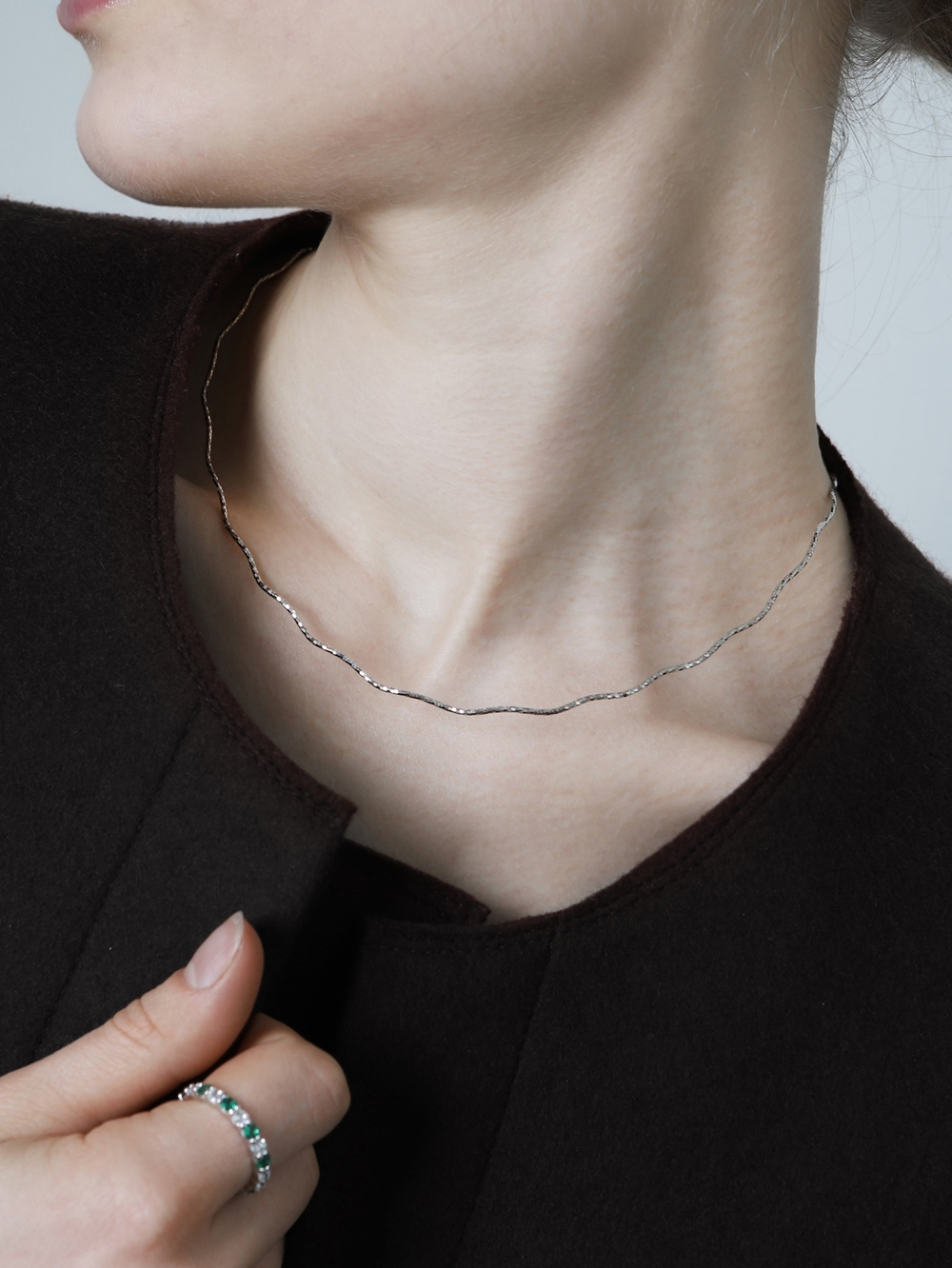 Silver925 Wave Cutting Chain Necklace ES217N Detail Cut