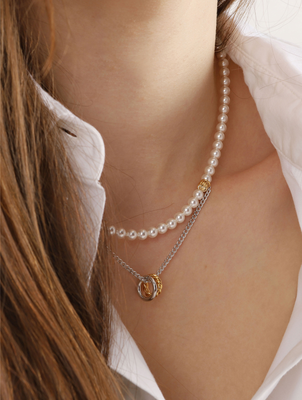 SW pearl Mix Chain combi Necklace PB060N Detail Cut