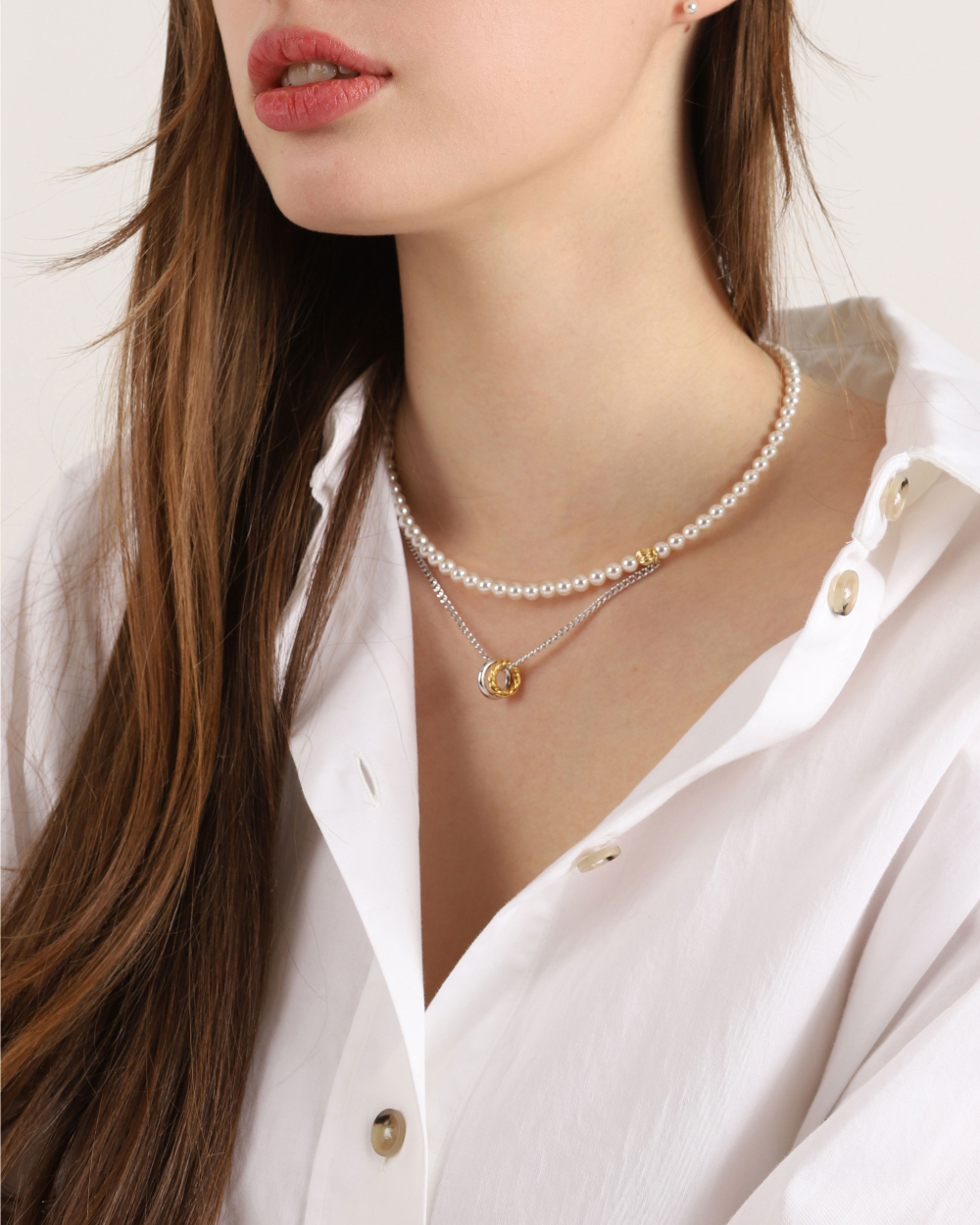 SW pearl Mix Chain combi Necklace PB060N Detail Cut
