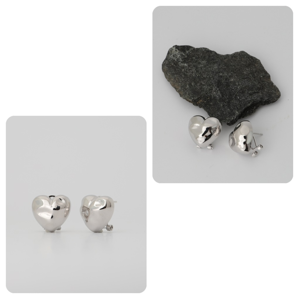OZEL Hammered Bold Heart Earrings PB109E Main Photography