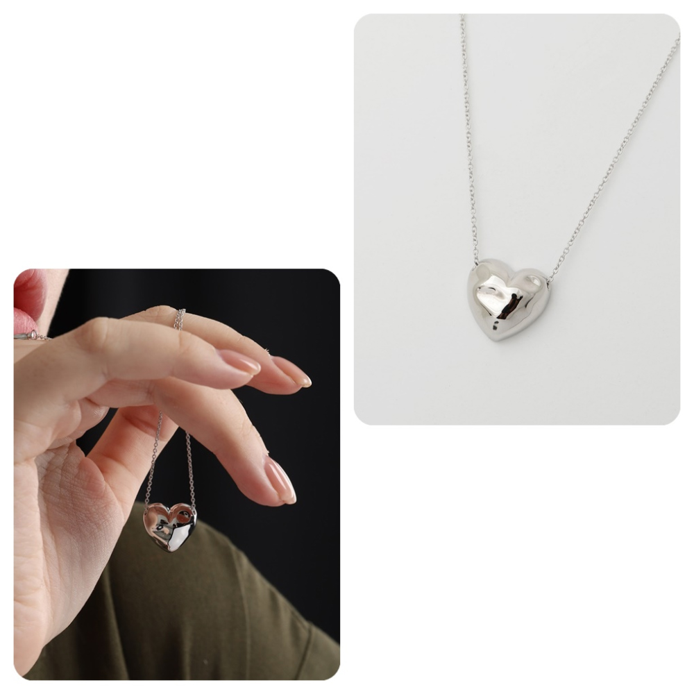 OZEL Hammered Bold Heart Necklace PB109N Main Photography