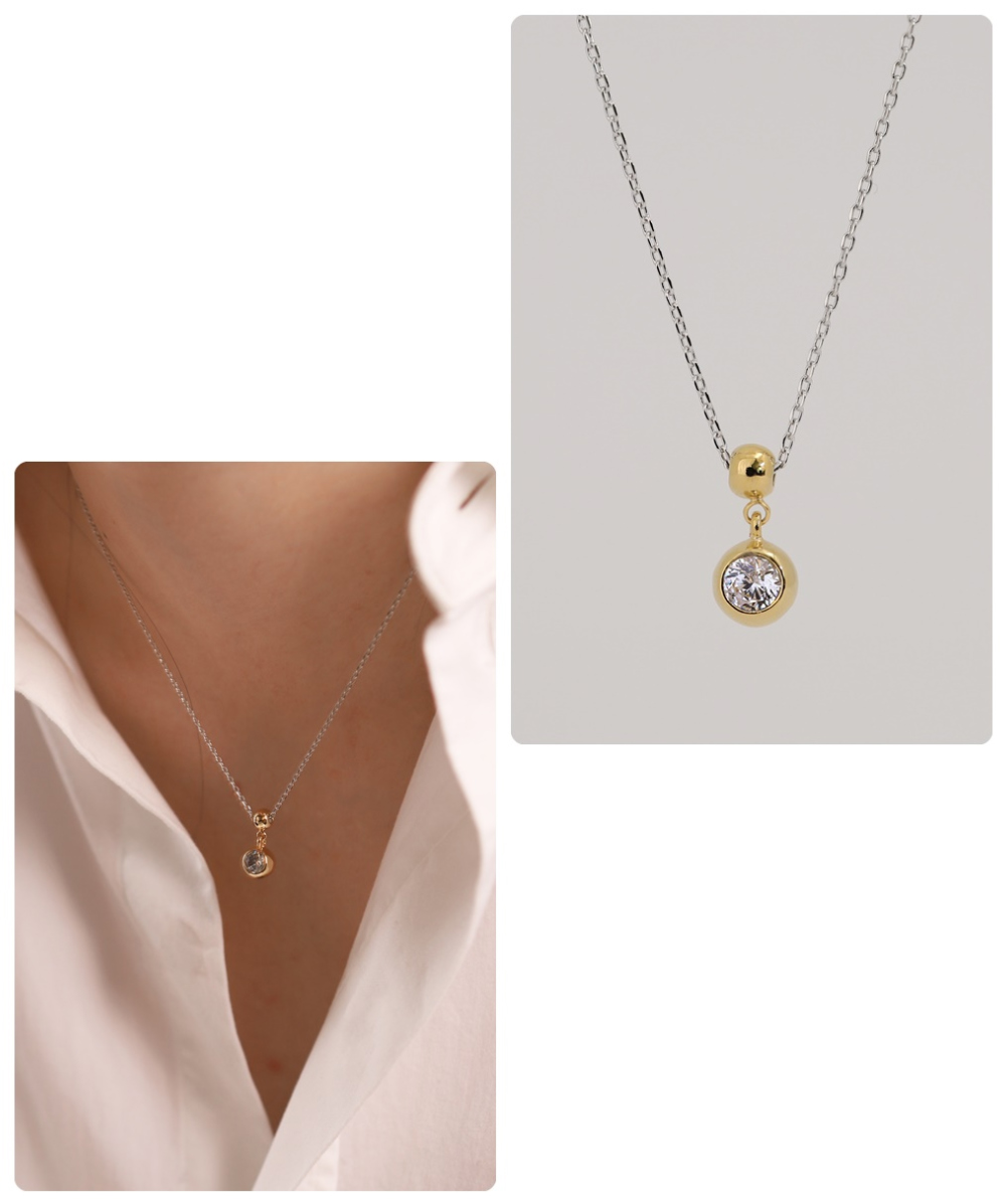Glossy Ball Cubic Zirconia Drop Necklace PB112-1N Detail Cut