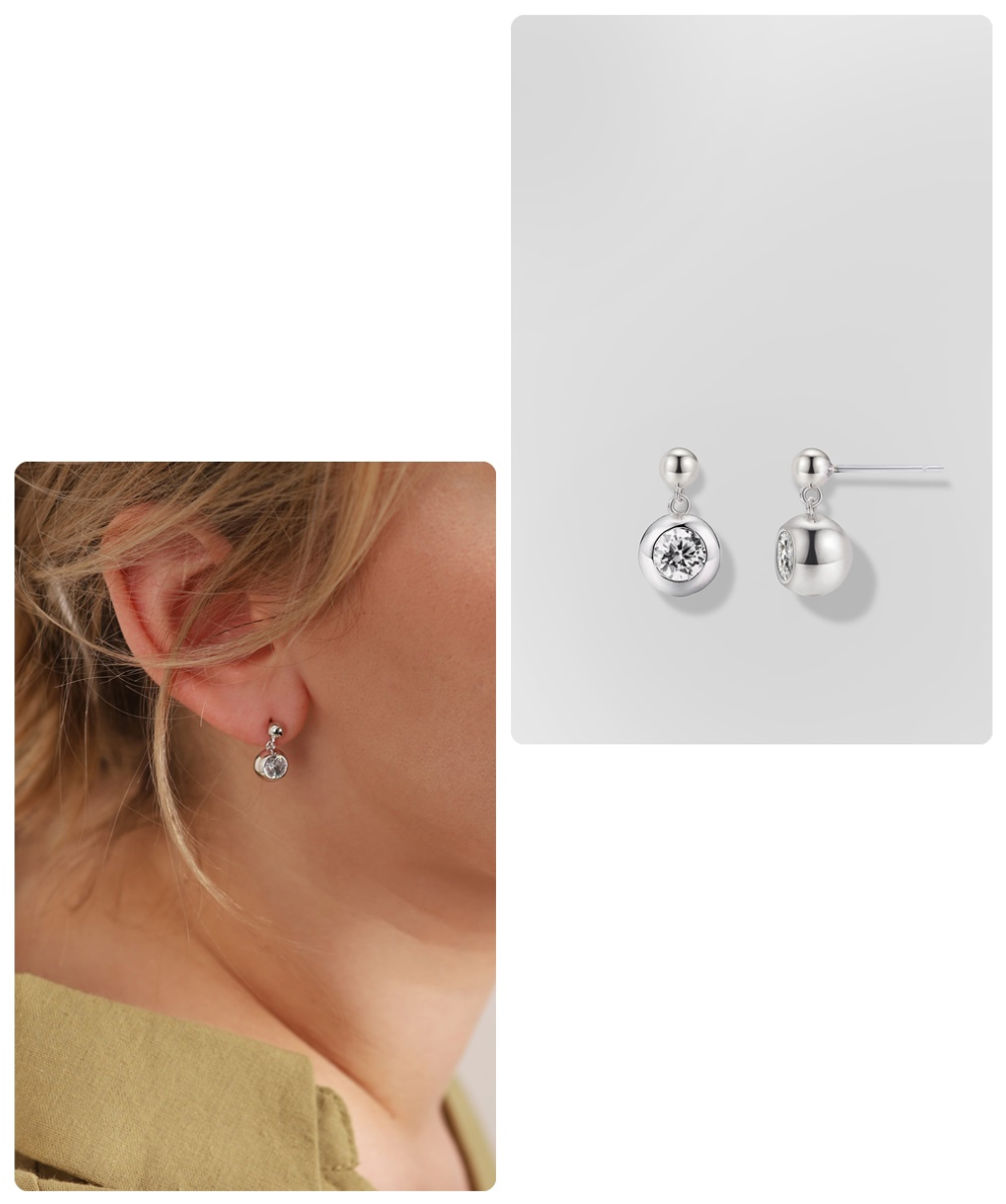 Drop Cubic Zirconia Ball Earrings PB112E Detail Cut