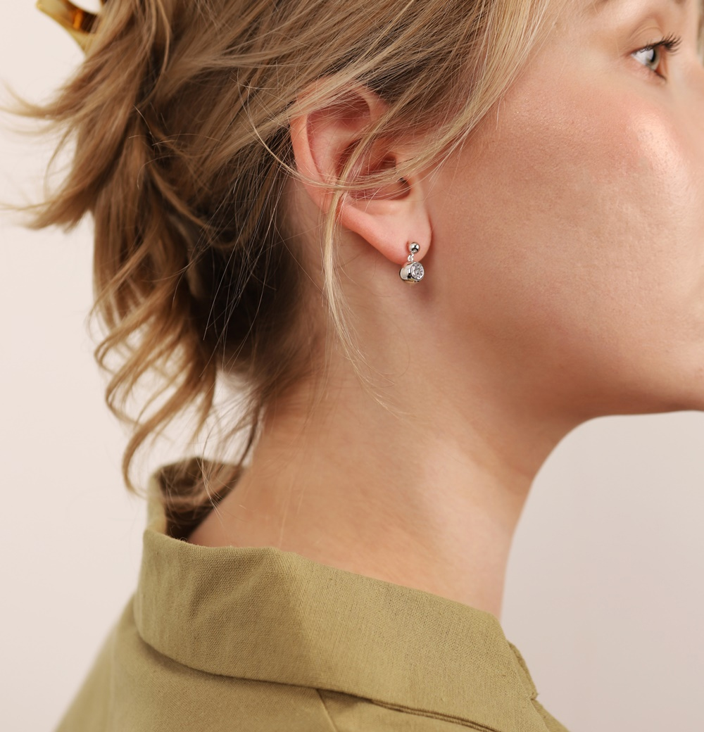 Drop Cubic Zirconia Ball Earrings PB112E Detail Cut
