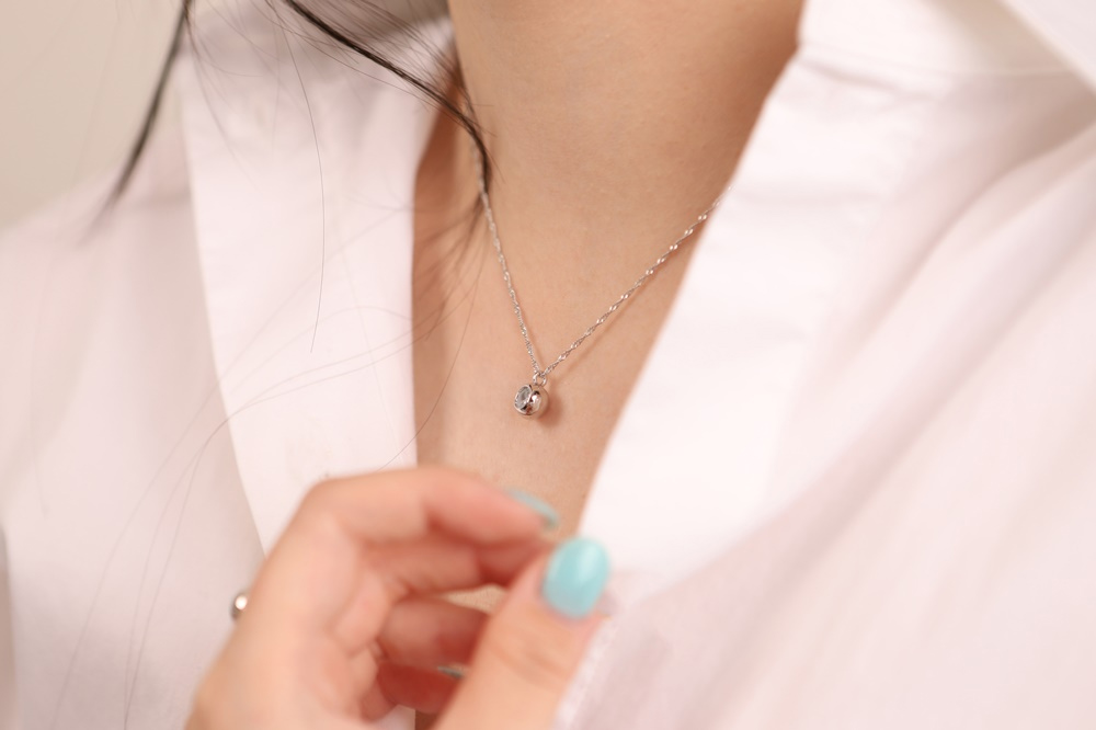 Drop Cubic Zirconia Ball Necklace PB112N Detail Cut