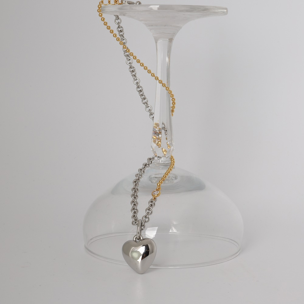 Bold Layered Combi Heart Pendant Necklace PB115N Detail Cut