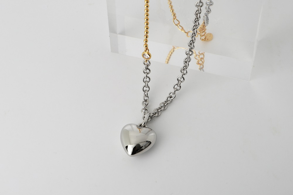 Bold Layered Combi Heart Pendant Necklace PB115N Detail Cut