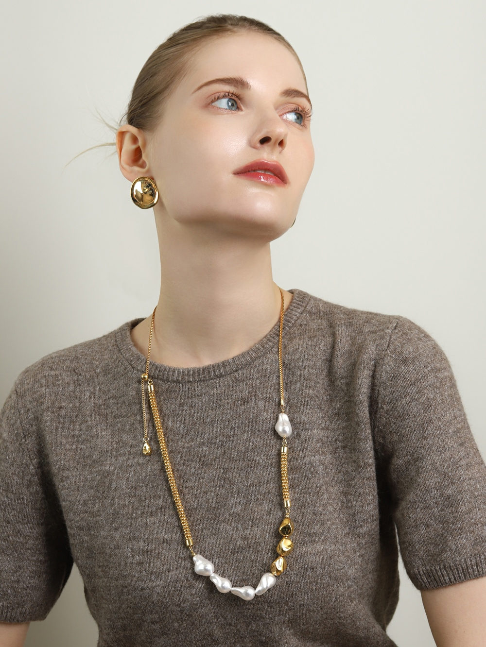 Baroque Pearl Chain Moving Necklace PB132N Detail Cut