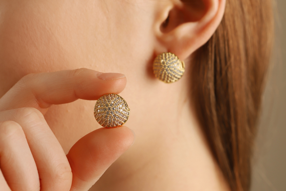 Mirror Ball 16mm Cubic Hoop Earring PB141E Detail Cut