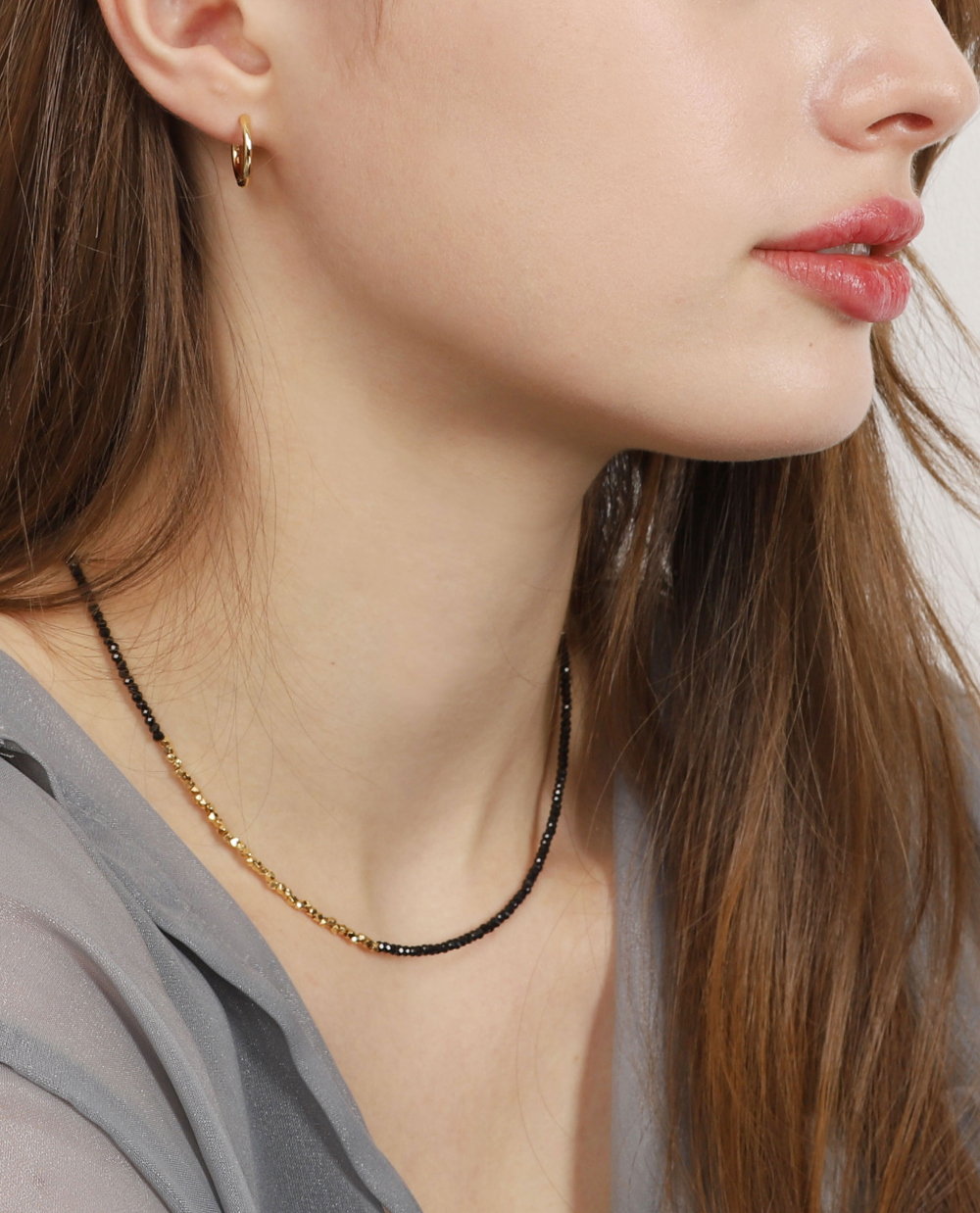 Silver925 Black Spinel Beads Necklace PS007-1N_BK Detail Cut