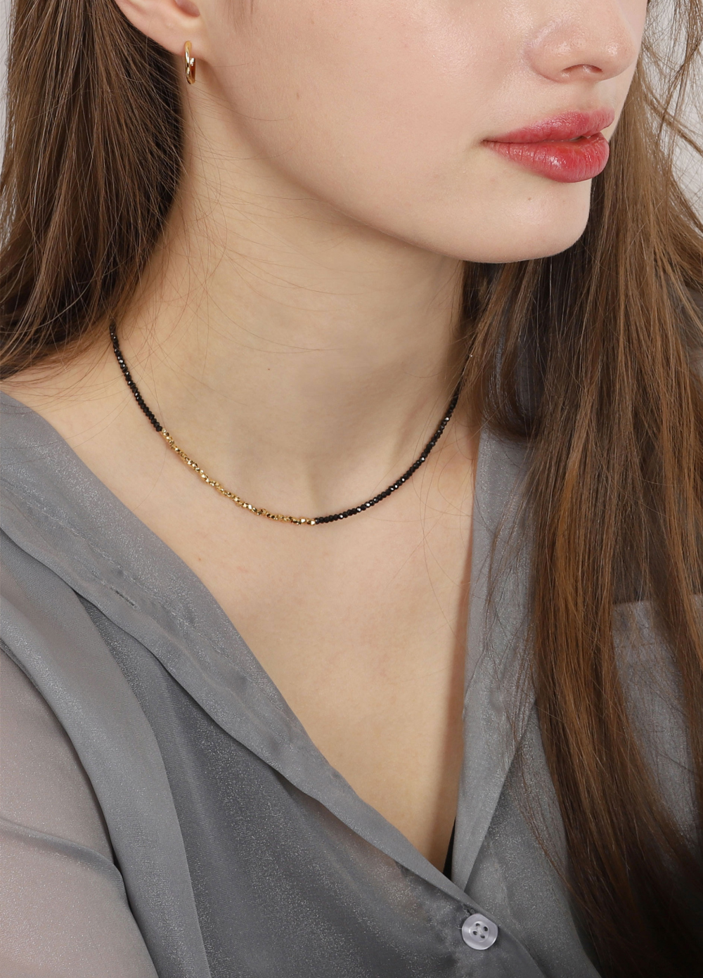 Silver925 Black Spinel Beads Necklace PS007-1N_BK Detail Cut