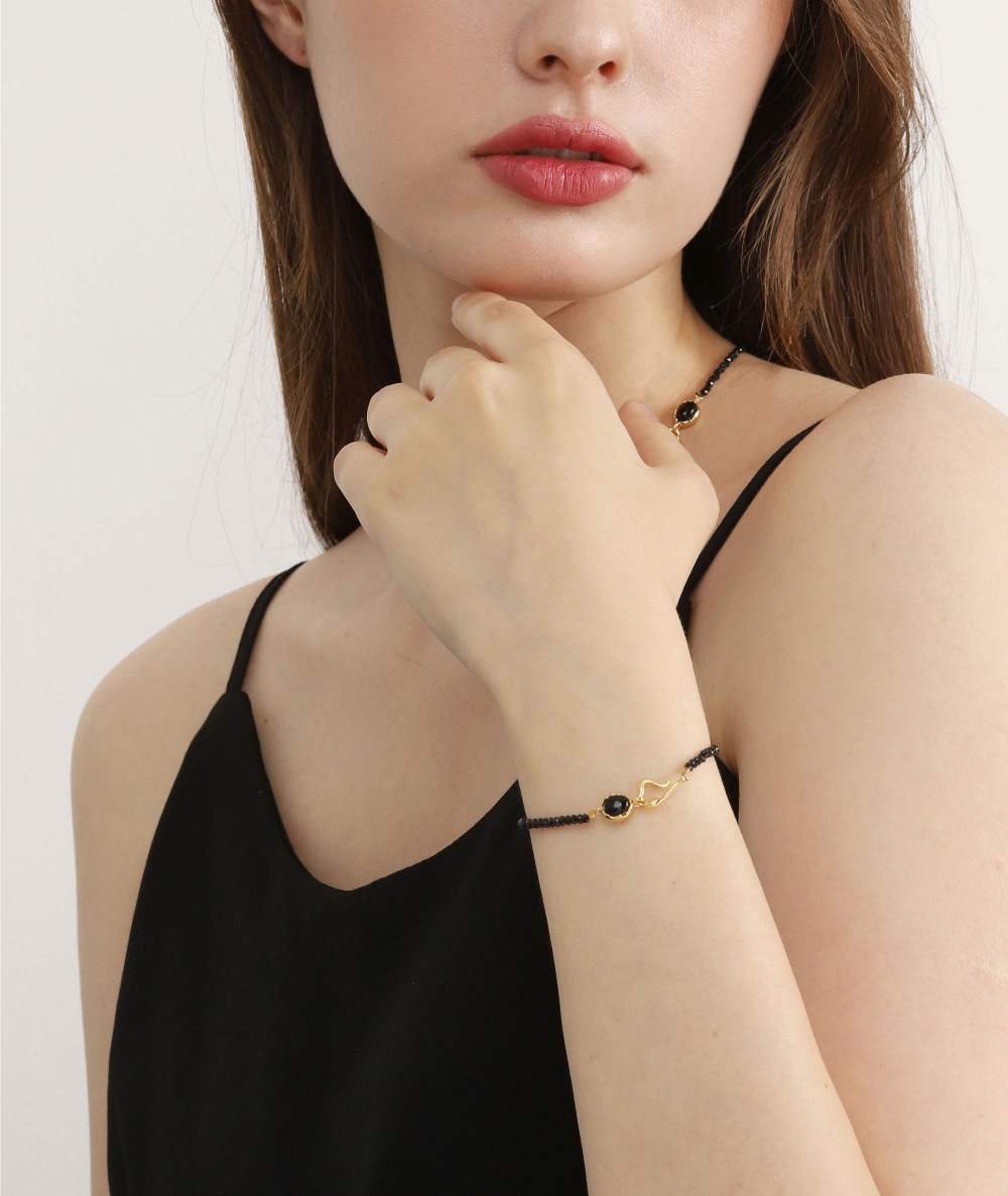 [Celeb Pick] Silver925 Black Stone Bracelet PS008B_BK_ONY Detail Cut