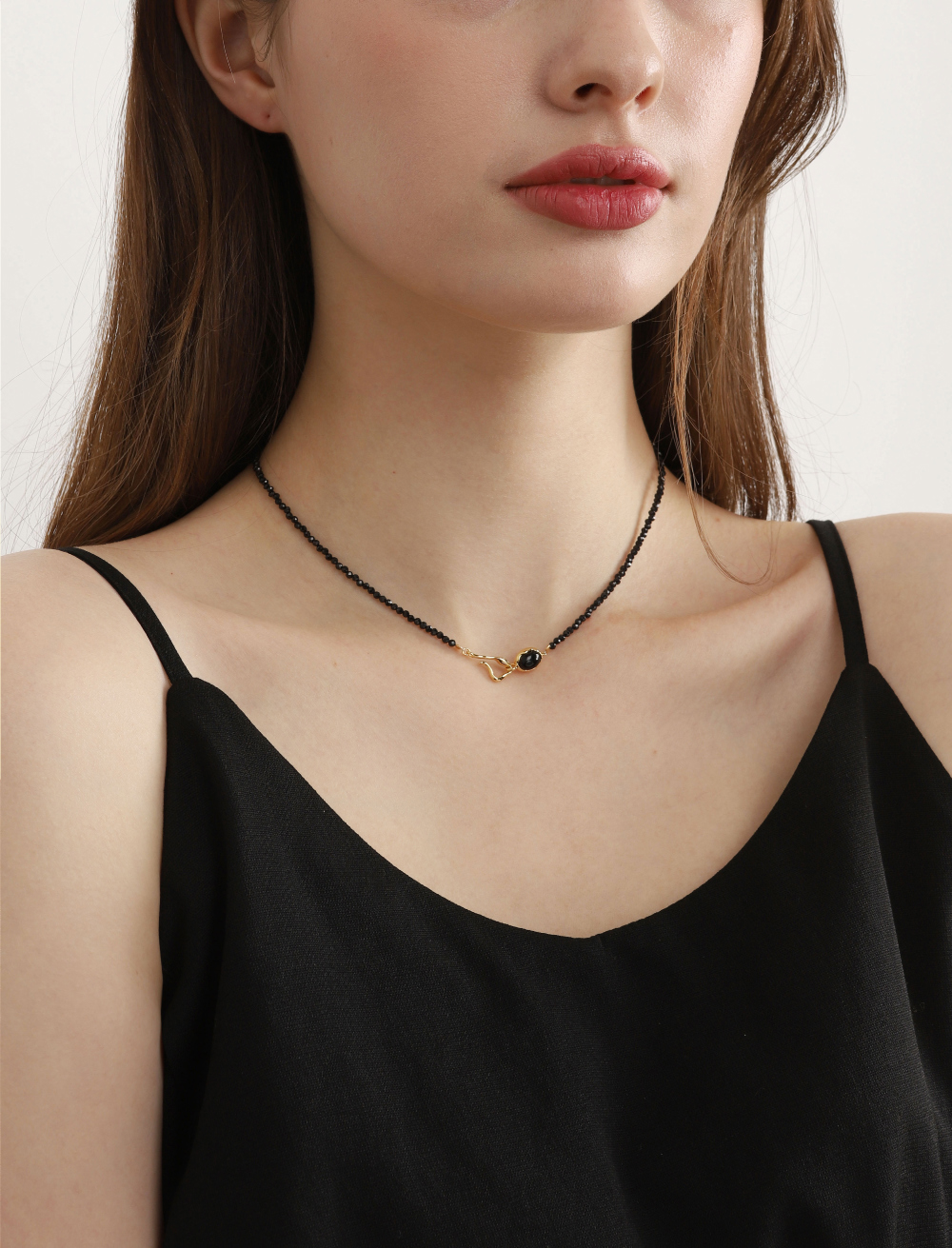 Silver925 Black Stone Necklace PS008N_BK_ONY Detail Cut