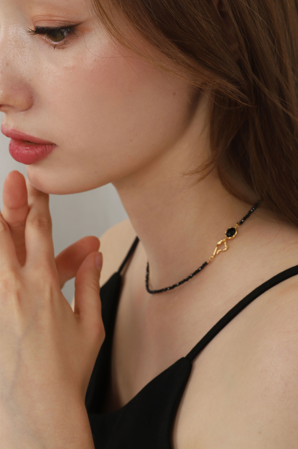 Silver925 Black Stone Necklace PS008N_BK_ONY Detail Cut