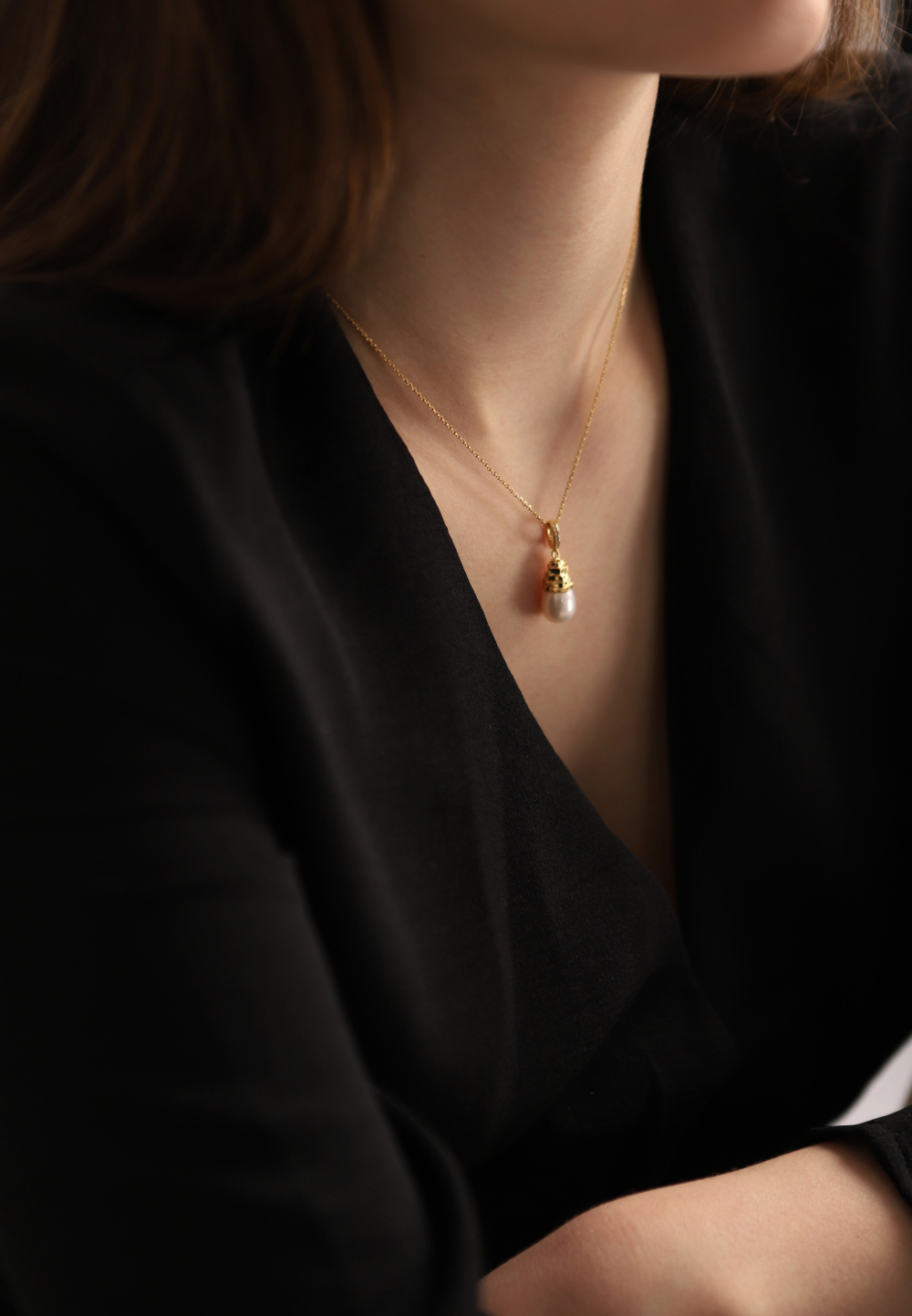 Silver925 Tear Drop Fresh Water Pearl Pendant PS009P Detail Cut