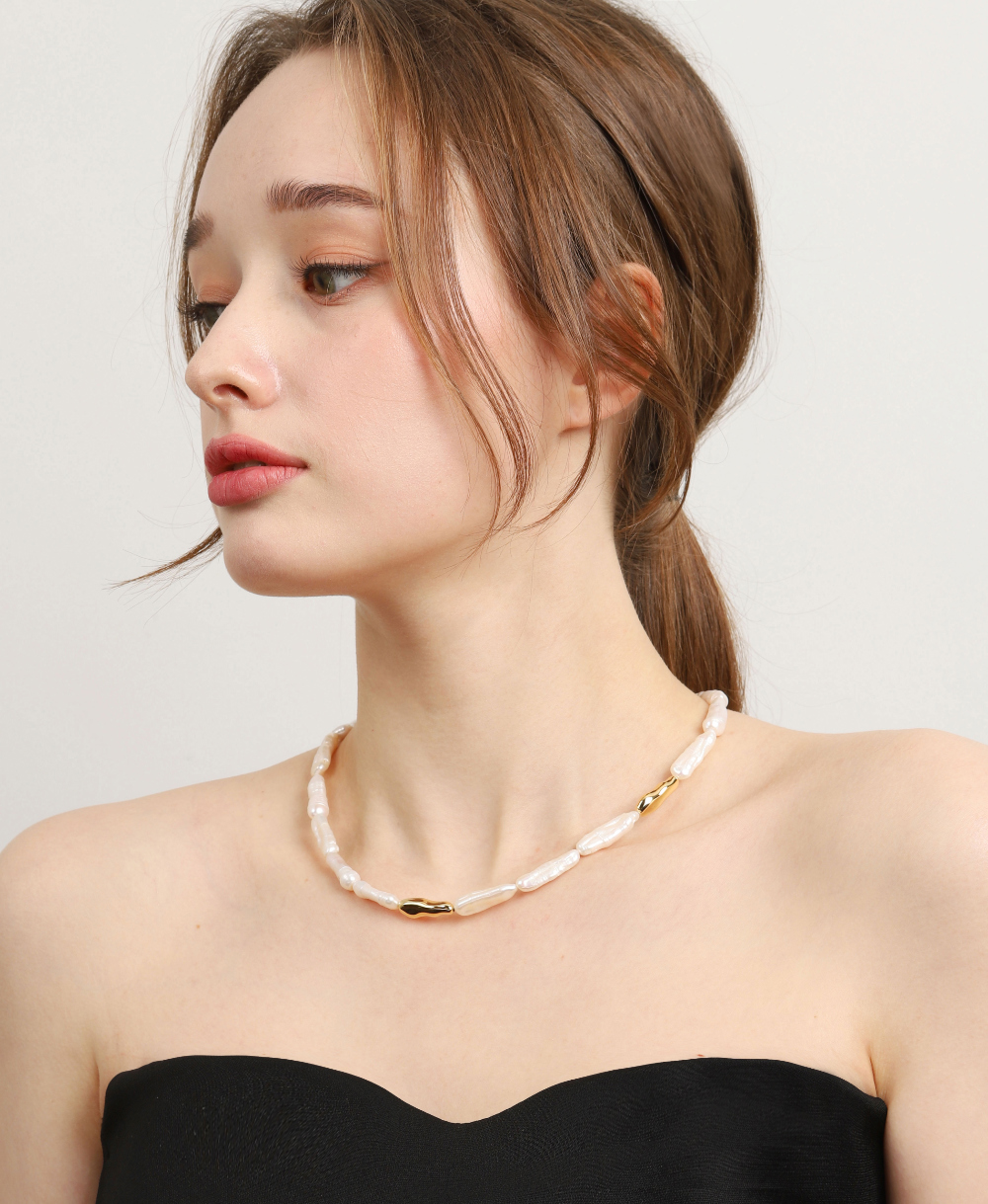 Silver925 Kiesel II Fresh Water Pearl Necklace PS011N Detail Cut