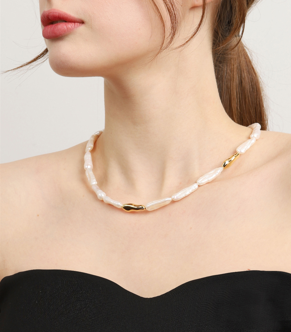 Silver925 Kiesel II Fresh Water Pearl Necklace PS011N Detail Cut