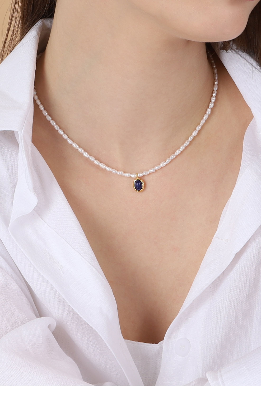 OZEL Silver925 Oval Stone Fresh Water Pearl Necklace PS015-1N Main Photography