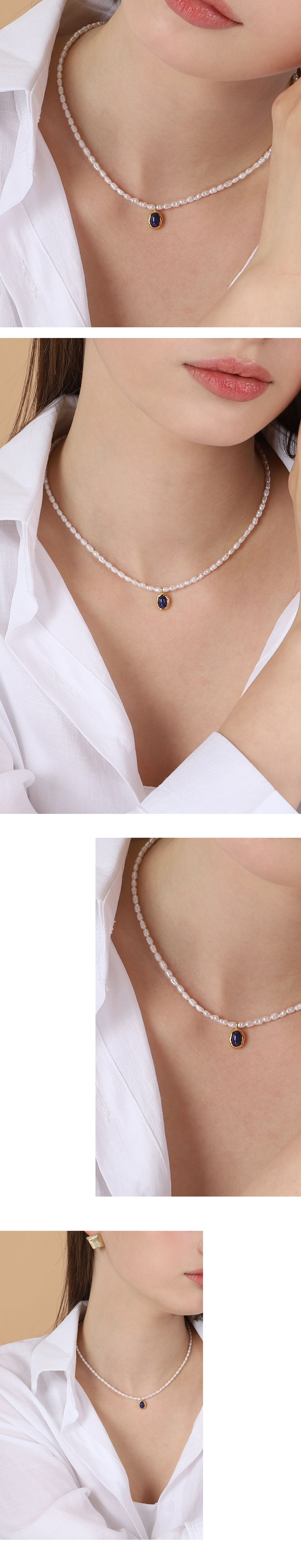 Silver925 Oval Stone Fresh Water Pearl Necklace PS015-1N Detail Cut