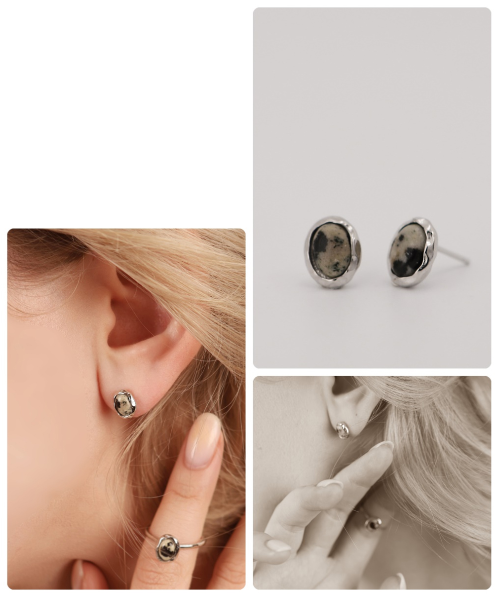 [Celeb Pick] Silver925 Dalmatian Earrings PS015E Detail Cut