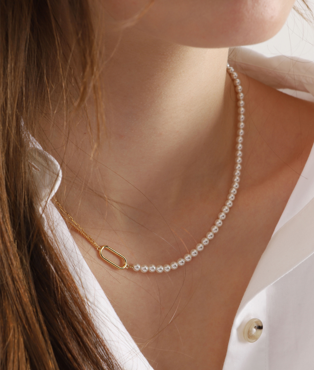 Silver925 Pearl Mix Necklace PS074N Detail Cut