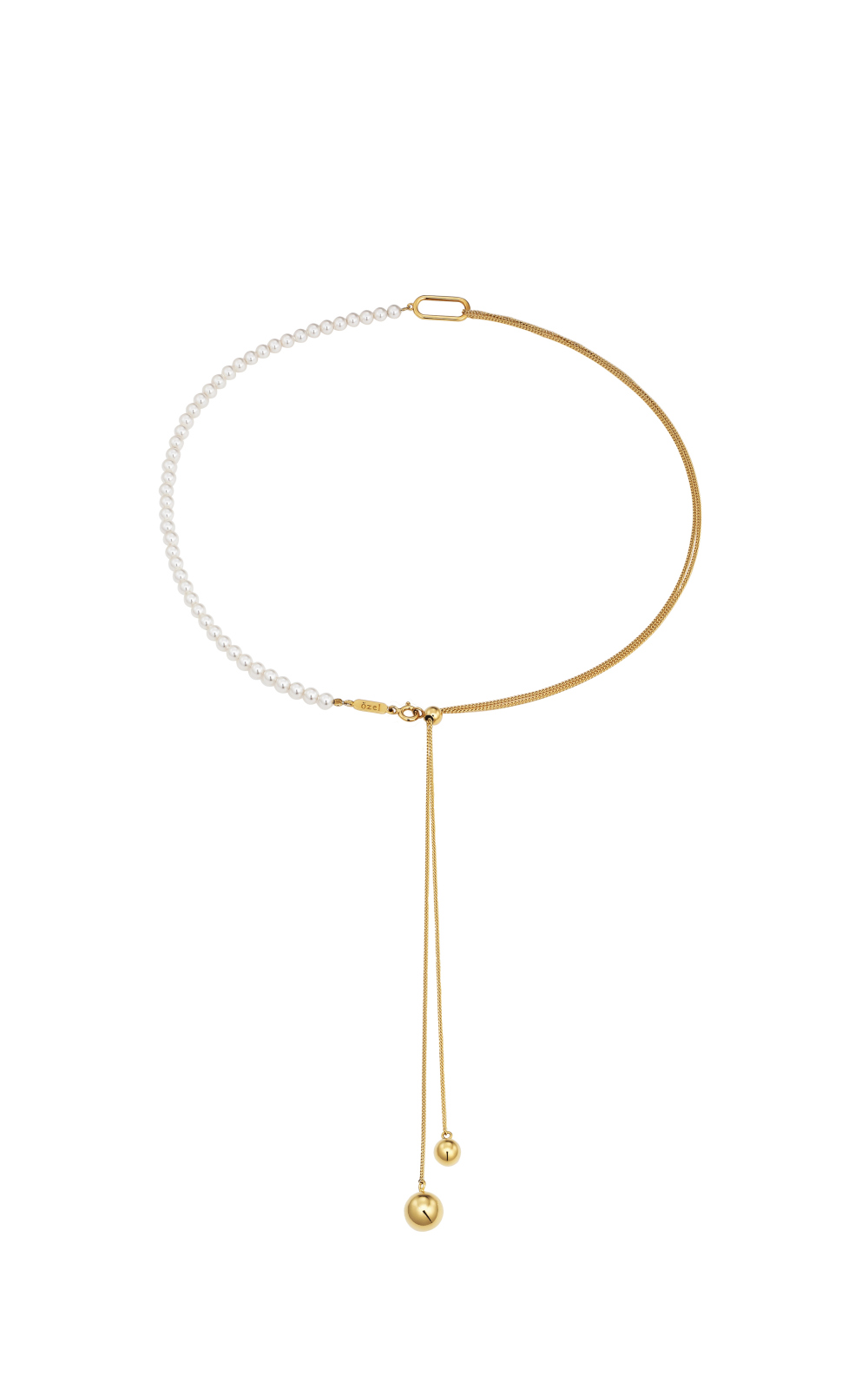 OZEL Silver925 Pearl & Chain Long Ball Necklace PS075N Main Photography